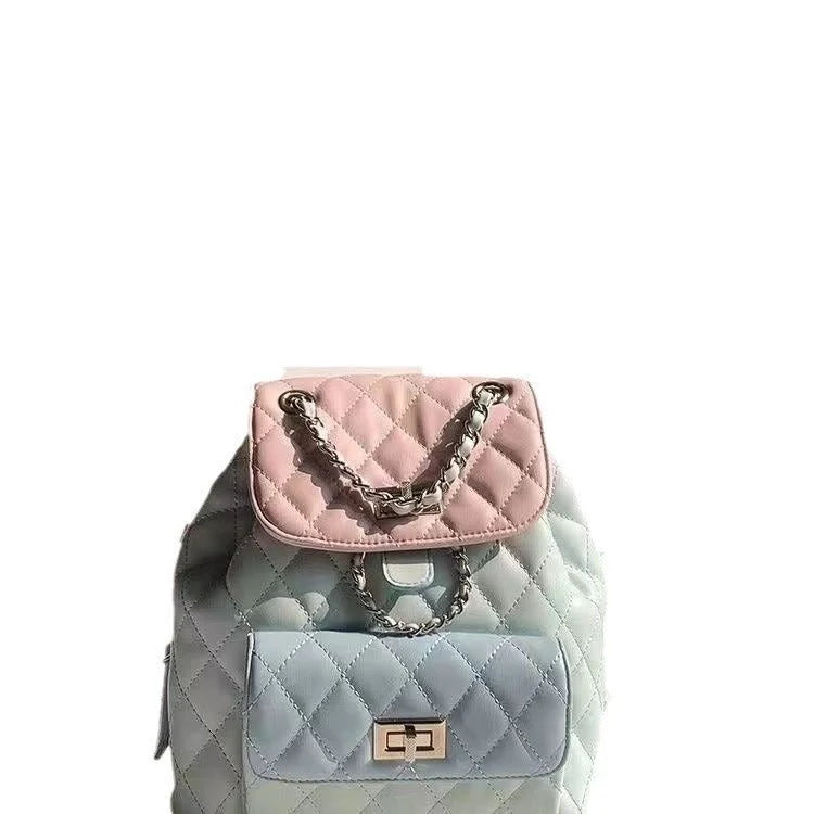 Women's High-end Diamond Grid Contrasting Chain Backpack - Luxecarries